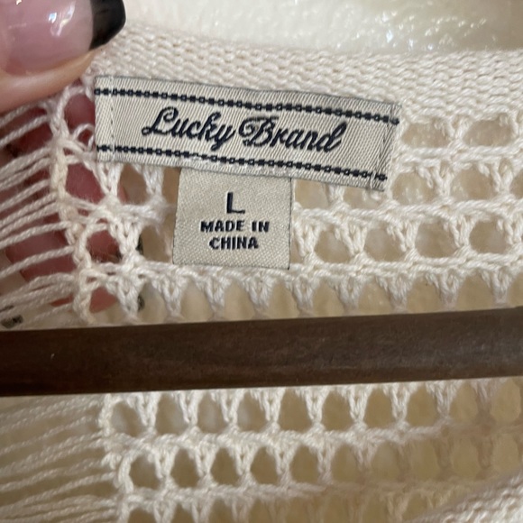 Lucky Brand L Cream Open Knit Fringe Boho Sleeveless Sweater - Picture 5 of 9